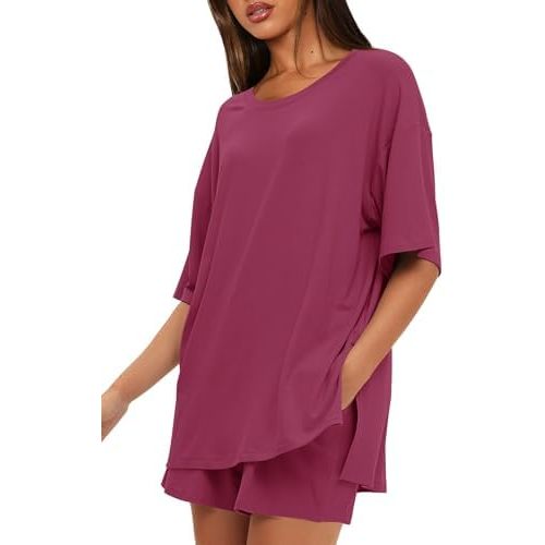 Darong Women's 2 Piece Lounge Set Short Sleeve Shirts and Shorts Comfortable Summer Pajama Set Travel Airport Outfit