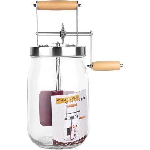 Manual Butter Churner - 1.5L Wooden Handle Stainless Steel Gear Manual Butter Maker, Vintage Glass Butter Churner with Mason Jar, Wear-resistant and silent For Baking of Top Gadgets Butter Maker