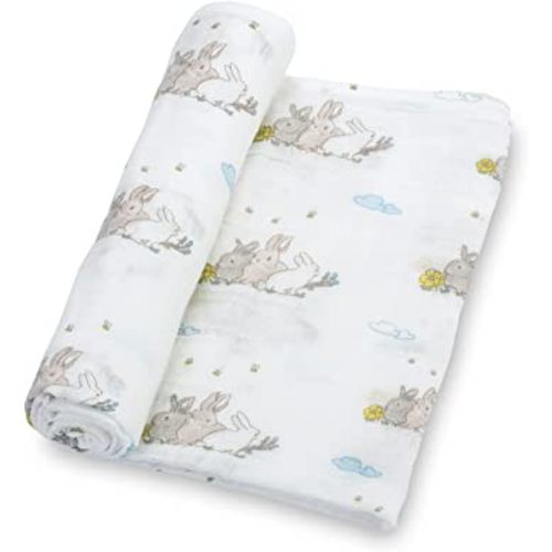 Bunny Swaddle Blanket | 100% Muslin Cotton | Gender Neutral Newborn and Baby Nursery Essentials for Girls and Boys, Registry | Rabbit Bunny Print