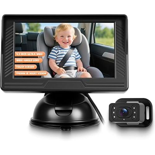 Baby Car Camera for Backseat, Plug and Play, 360 Degree Rotating Backseat Camera, 4.3" Display Rear Facing Car Seat Cameras 940NM Night Vision, Wide Angle, Real-Time Video, Easy Installation