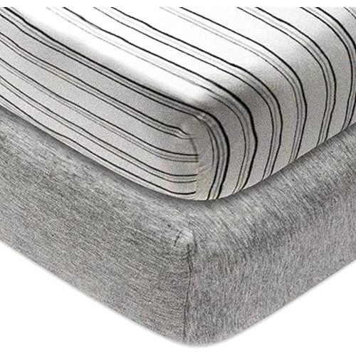 HonestBaby unisex baby 2-Pack Organic Cotton Fitted Crib Sheets Wearable Blanket, Sketchy Stripe, One Size