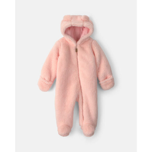 Baby Girl Bear Teddy Fleece Long-Sleeve Jumpsuit - Pink | Carter's