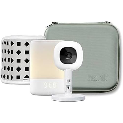 Nanit Travel Light Bundle Pro Camera with Portable Flex Stand, Sound + Light Audio Monitor & Baby Night Light, and Travel Case - Green