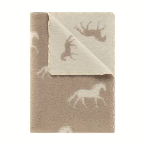 Horses Small Blanket | Brown Reversible Wool Throw | Baby Shower Gift