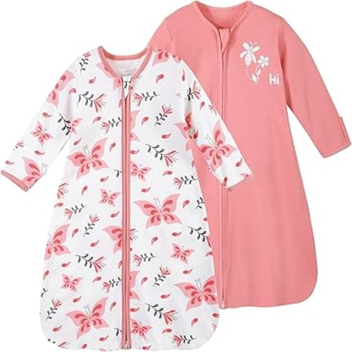 Yoofoss Baby Sleep Sack 0-6 Months Long Sleeve Wearable Blanket Baby 100% Cotton 2-Way Zipper 0.5 Tog Newborn Sleeping Sack, Lightweight(Small)