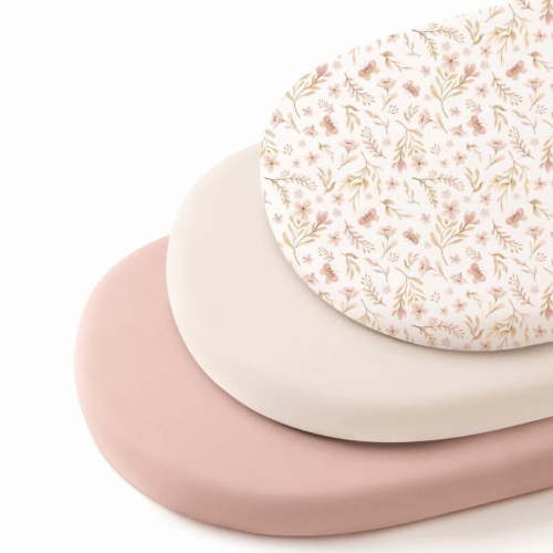 3 Pack Stretchy Bassinet Sheets for Baby Girl Boy, Soft Breathable Baby Bassinet Mattress Sheets Fit for Hourglass Oval Cradle, Moses Basket Rectangle Mattress