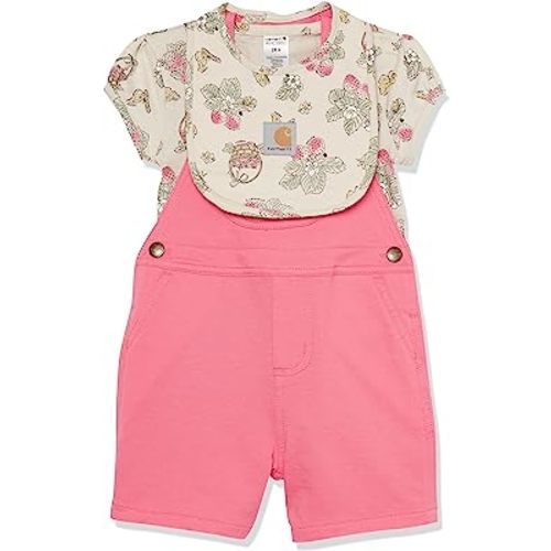 Carhartt baby-girls Long-sleeve Bodysuit, Shortall, and Bib 3-piece Set
