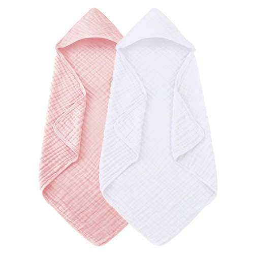 itvber Hooded Baby Towels for 2 Pack 100% Muslin Organic Cotton Baby Bath Towel with Hood 35 Inch for Babies Toddler Soft and Absorbent Boy and Girl Bath All Season