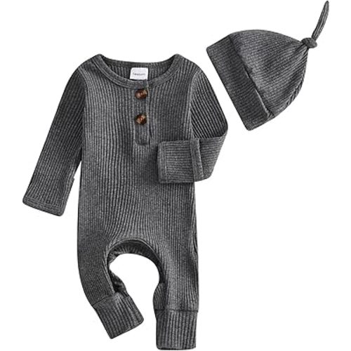 Neutral Baby Clothes Newborn Girl Boy Coming Home From Hospital Outfit Cute Ribbed Knit One-piece Romper Jumpsuit Hat