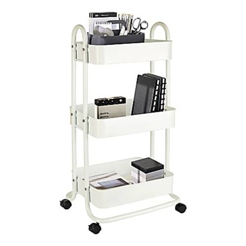 Realspace&reg; Mobile 3-Tier Storage Cart, 35-5/8"H x 17-15/16"W x 14-5/16"D, Off-White
