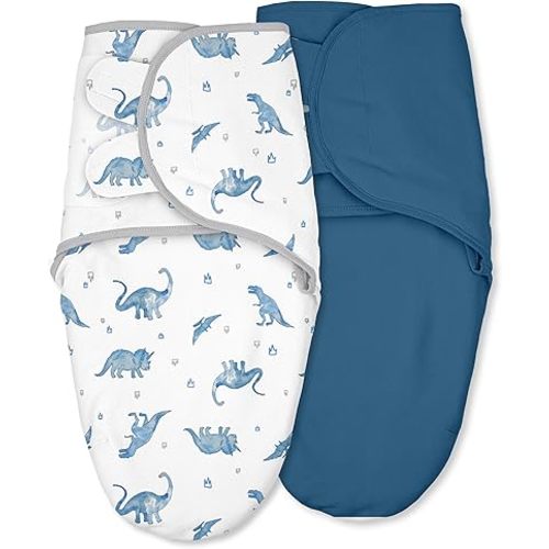 Baby Swaddles for Newborn Organic Cotton,Soft & Snug Newborn Velcro Swaddle 0-3 Months Sleep Sack Helps Calm Startle Reflex, 2-Pack Wrap Nursery Swaddling Blankets Blue Dinosaur