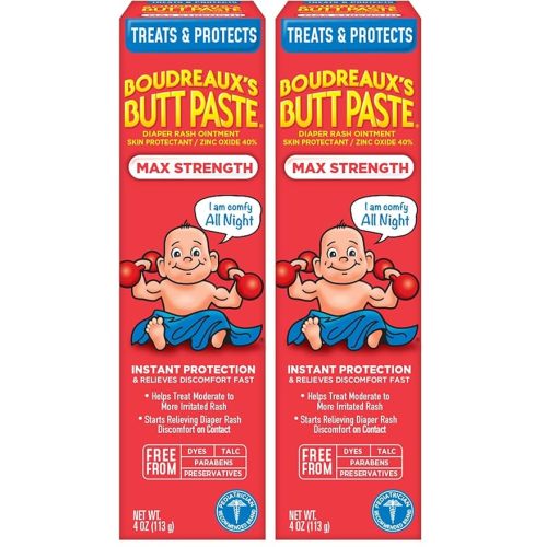 Boudreaux's Butt Paste Maximum Strength Diaper Rash Cream, Ointment for Baby, 4 oz Tube (Pack of 2)