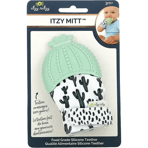 Itzy Ritzy Silicone Teething Mitt - Soothing Infant Teething Mitten with Adjustable Strap, Crinkle Sound & Textured Silicone to Soothe Sore & Swollen Gums - Baby Teething Toy For 3 Mos & Up, Cactus