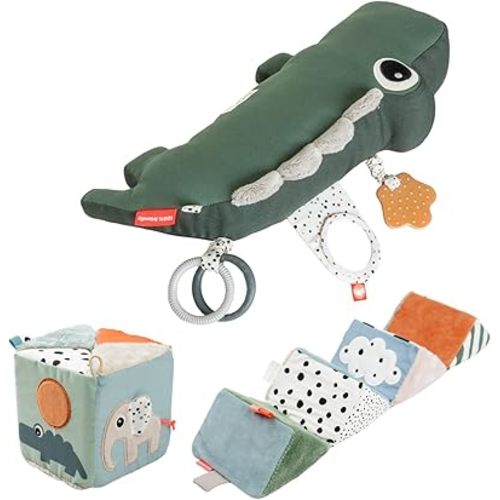 Done by Deer Tummy Time Activity Toys - Soft Pillow with Teether and Fold-Out Sensory Cube for Sensory Exploration & Neck/Back Strength