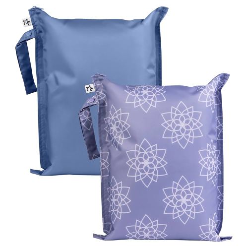Tiny Twinkle Mess-Proof Waterproof Wet Dry Bag | 2-Pack Reusable Wet Bags for Swimsuits & Baby Clothes | Leakproof Wet Bag for Travel & Diaper Changes for Baby (Lotus)