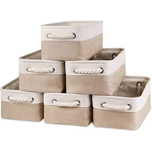 Bidtakay Small Baskets Fabric Storage [6 Pack] Beige Storage Bins 11.8 X 7.8 X 5 Inches Empty Gift Basket Decorative Storage Baskets for Shelves, Baby Clothes Storage, Bathroom(White&Beige)