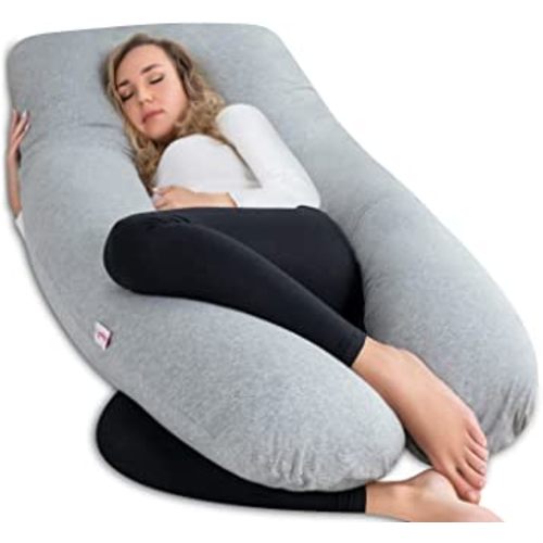 AngQi Pregnancy Pillows, U Shaped Pregnancy Body Pillow for Sleeping, 55 inch Maternity Pillow for Pregnant Women with Cooling Jersey Cover, Grey
