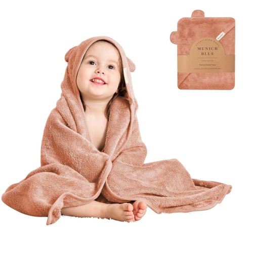 Toddler Bath Towel for Boys & Girls - Soft Baby Bath Towels with Cute Bear Ears - Cozy Baby Towels, Toddler Towels for Newborn, Infant & Toddler - 600 GSM, 35x35 inch (Ginger Red)