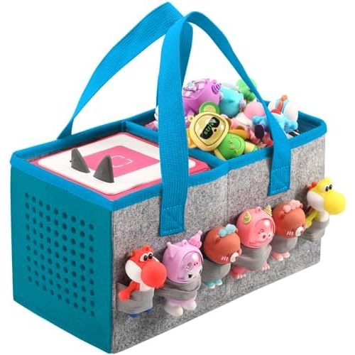 Carrying Case for Toniebox Starter Set and Tonies Figurines, Travel Felt Cloth Musical Toy Folding Bag for Toniebox Accessories (Blue)