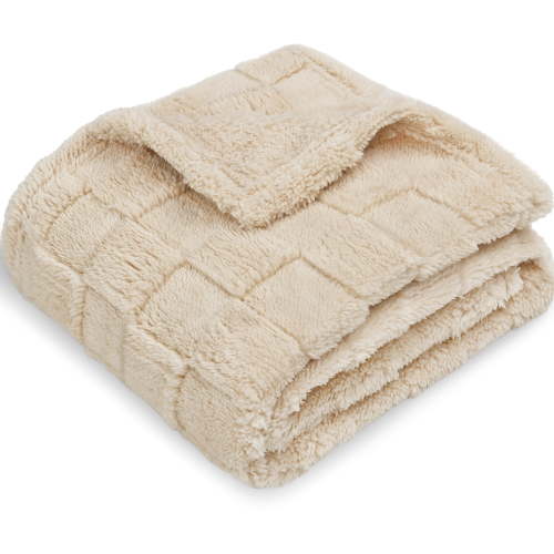 Baby Blanket for Boys Girls 3D Fleece Fluffy Fuzzy Baby Blanket with Chessboard Grid Design for Toddler Infant Soft Warm Cozy Newborn Blanket 30 x 40 inches Khaki