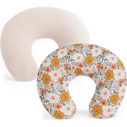 Konssy 2 Pack Nursing Pillow Covers, Stretchy and Soft Nursing Cover for Breastfeeding Pillows, Pillow Slipcover for Baby Girls Boys Newborn (Beige, Floral)