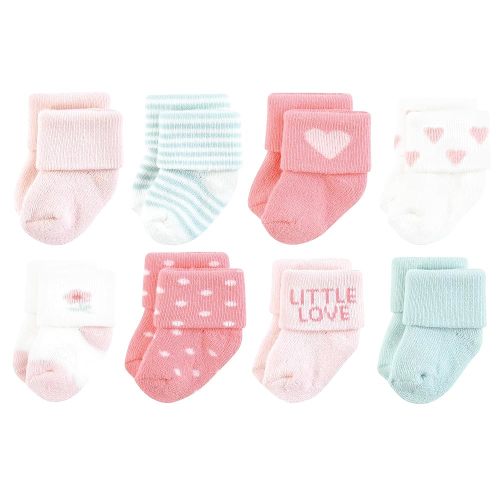Hudson Baby Baby Infant Girl Cotton Rich Newborn and Terry Socks, Little Love, 0-6 Months, Pink