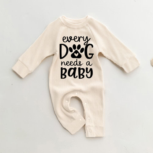 DOG &amp; BABY Baby Slogan Waffle Romper