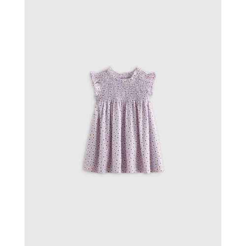 100% Organic Cotton Poplin Smocked Flutter Sleeve Dress - Baby Girl
