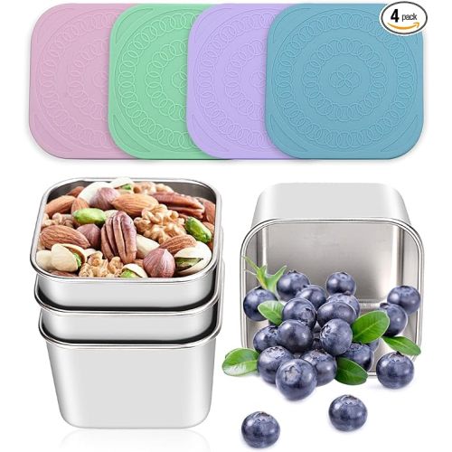4Pack Stainless Steel Snack Containers for Kids, Leak-Proof Baby Food Storage Bento Containers Easy Open Stackable Mini Lunch Box for Daycare, School Travel(6oz) - color2