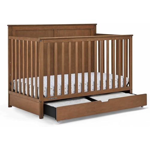 Simmons Kids Logan 6-in-1 Convertible Crib with Underdrawer - Greenguard Gold Certified, Chestnut