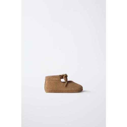 BOW TRIM LEATHER BALLET FLATS - Brown | ZARA United States