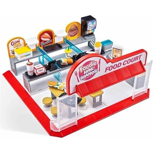 5 Surprise Foodie Brands Mini Food Court Playset by ZURU, with 32 Pieces to Build + 1 Exclusive Miniature Collectible Toys, Small Toy for Kids, Teens, Adults
