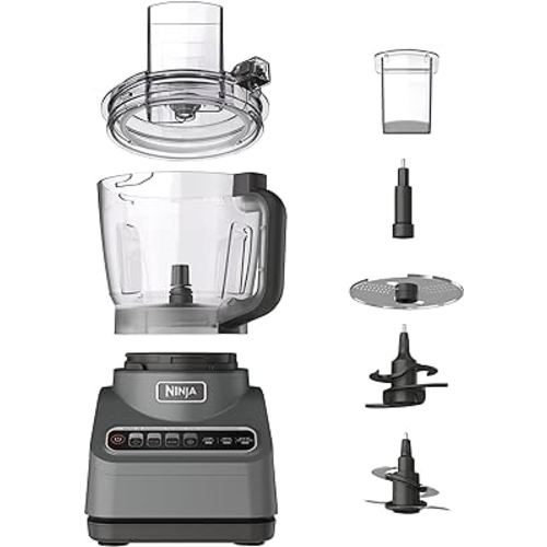 Ninja BN601 Professional Plus Food Processor, 1000 Peak Watts, 4 Functions for Chopping, Slicing, Purees & Dough with 9-Cup Processor Bowl, 3 Blades, Food Chute & Pusher, Silver