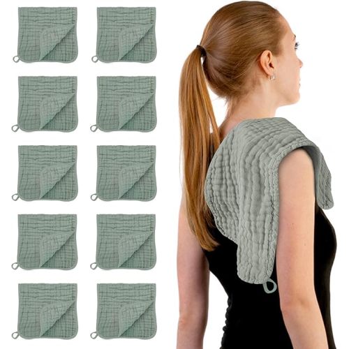 HIPHOP PANDA Muslin Burp Cloths, 10 Pack - Large 20" X10" - Ultra Absorbent and Soft 100% Cotton Baby Essentials Drool Rags and Messes for Newborn - Colorful Designs for Boy Girl, Fern