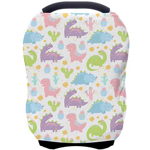 Car Seat Covers Canopy Cover - Multi-use Cover Carseat Canopy, Breathable Breastfeeding Cover, Car Seat Covers for Bbies, Boys & Girls Shower Gifts (Colorful Dinosaur)