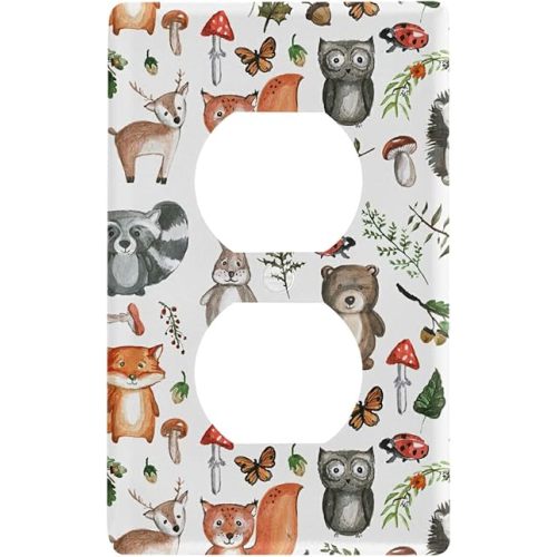 Cute Woodland Animals Light Switch Cover Decorative Receptacle Outlet Wall Plate Guard Plastic Light Switch Plates for Living Room Home Decor Kitchen (Duplex Outlets Cover)