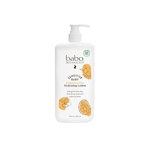 BABO Botanicals Sensitive Baby Fragrance-Free Daily Hydrating Baby Lotion - Shea Butter & Jojoba Oil - for Body & face - for Babies, Kids & Adults with Sensitive Skin - EWG Verified - Vegan