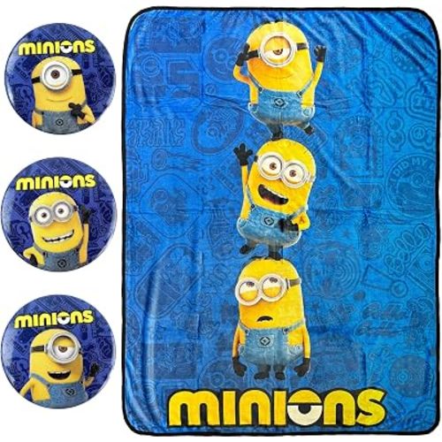 Surreal Entertainment Minions Blanket with Matching Buttons Stuart Phil Dave Carl Throw 45"X 60"