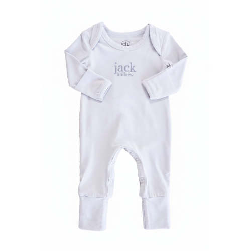 Personalized Full Length Snap Romper | Light Blue