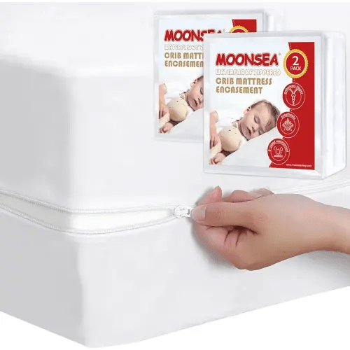 Waterproof Crib Mattress Protector Zippered 2 Pack, 6-Side Waterproof Crib Mattress Encasement, Durable Zipper, Noiseless, 28'' X 52" X 6"