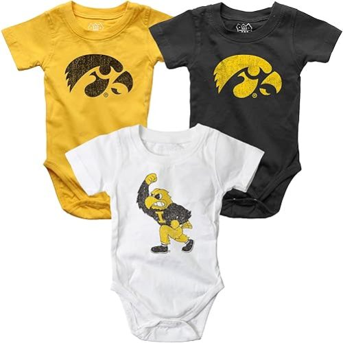 Wes and Willy Baby College Team 3 Pack of Cotton Rompers
