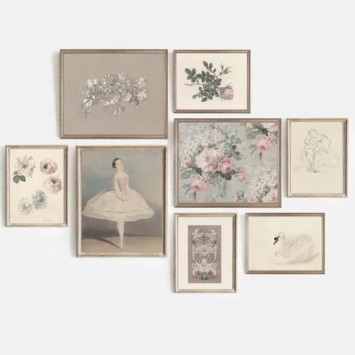 Vintage Nursery Gallery Wall Art Set of 8 EIGHT Prints, Girls Room Soft Pink and Pastel Blue Tones, Digital Printable Wall Art S5-386 - Etsy