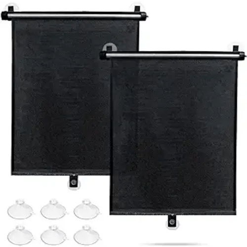 Sfee Car Window Shade for Side Windows, 2 Pack Sun Shade Retractable for Car Blocks Heat and UV Rays Glare Protection Roller Sunshade Visor for Baby, Kids, Pets, Passengers - Black