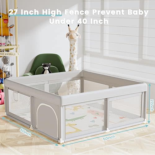 50 x 50 inch Baby Playpen with Mat Small Playpen for Babies and Toddlers Baby Fence Playards