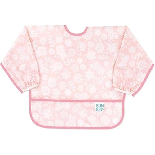 Bumkins Sleeved Bib for Girl or Boy, Baby and Toddler for 6-24 Mos, Essential Must Have for Eating, Feeding, Baby Led Weaning Supplies, Long Sleeve Mess Saving Food Catcher, Soft Fabric, Lace Pink