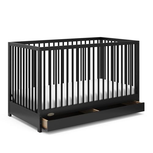 Graco Teddi 5-in-1 Convertible Crib with Drawer (Black) – GREENGUARD Gold Certified, Crib with Drawer Combo, Full-Size Nursery Storage Drawer, Converts to Toddler Bed, Daybed and Full-Size Bed
