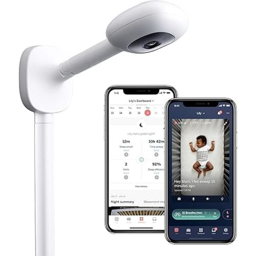 Nanit Plus - Smart Baby Monitor and Wall Mount: Camera with HD Video & Audio - Sleep Tracking - Night Vision - Temperature & Humidity Sensors and Two-Way Audio