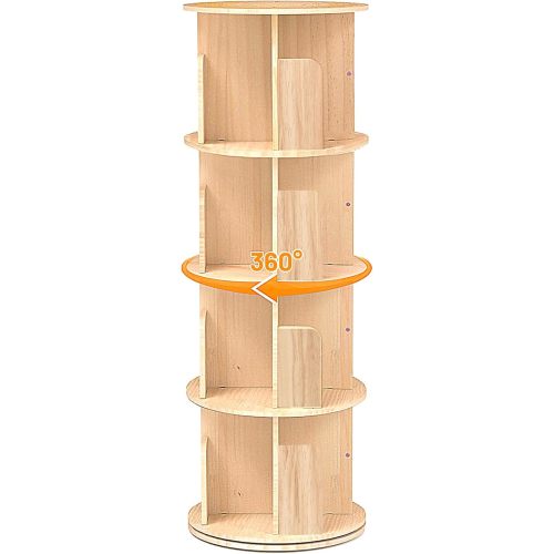 360 Display Rotating Bookshelf Tower, Spinning Bookshelf, 4 Tier Revolving Bookcase for Kids&Adults, Rotating Bookcase for Bedroom, Living Room,Solid Wood Bookshelf Organizer for Small Space