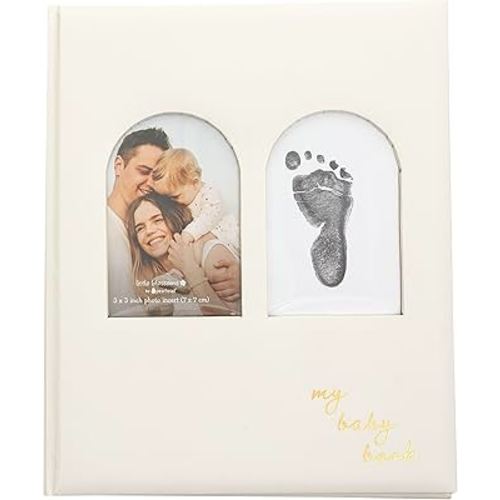 Arched Window Baby Book, Baby Girl or Baby Boy Keepsake, Baby Milestone Book, Pregnancy Journal, With Ink Pad For Newborn Handprint or Footprint, Cream