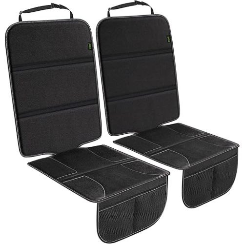 PIDO Car Seat Protector for Child Car Seat, 2 Pack Carseat Protector with Thick Padding and Storage Pockets, Waterproof Protection Cover Mat for Vehicle Leather Upholstery